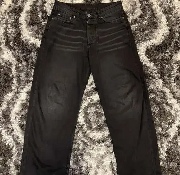 BoohooMAN Baggy Straight Leg Washed Black Jeans - Picture 1 of 5